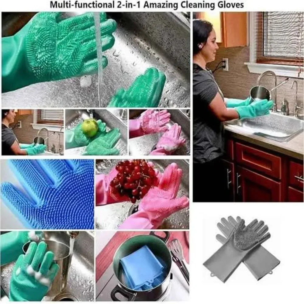 Magic Dishwashing Cleaning Sponge Gloves Reusable Silicone Brush Scrubber Gloves